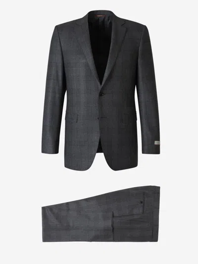 Canali Wool And Mohair Suit In Stone Grey