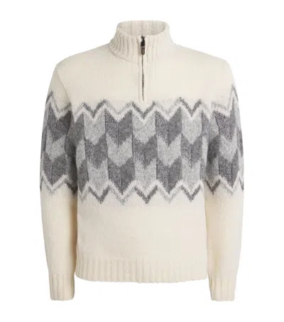 CANALI WOOL-BLEND CHEVRON QUARTER-ZIP SWEATER