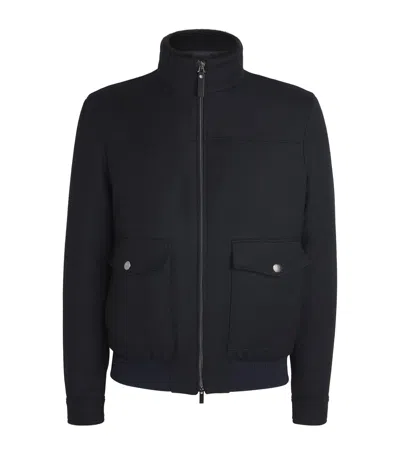 CANALI WOOL-BLEND SHEARLING-COLLAR BOMBER JACKET