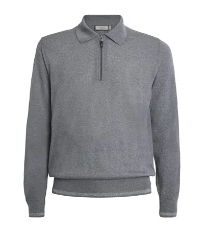 Canali Wool-blend Zip-up Polo Shirt In Gray