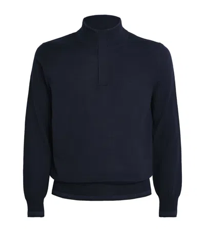 Canali Wool-blend Zip-up Sweater In Black