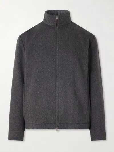 Canali Full-zip Wool-cashmere Sweater In Gray