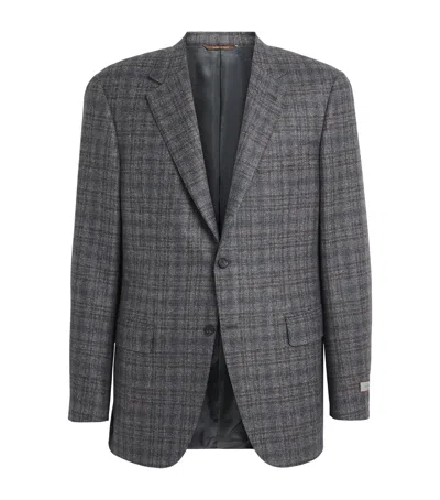 Canali Wool Check Blazer In Gray