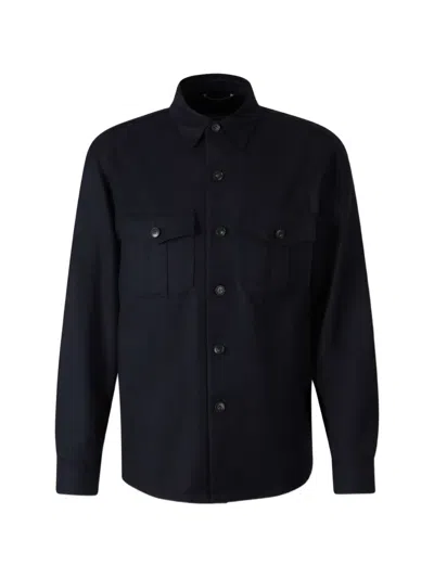 Canali Wool Chest-pocket Shirt Jacket In Blue