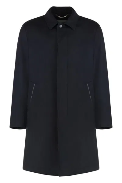 Canali Single-breasted Wool Coat In Blue