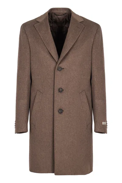 Canali Single-breasted Wool Coat In Brown
