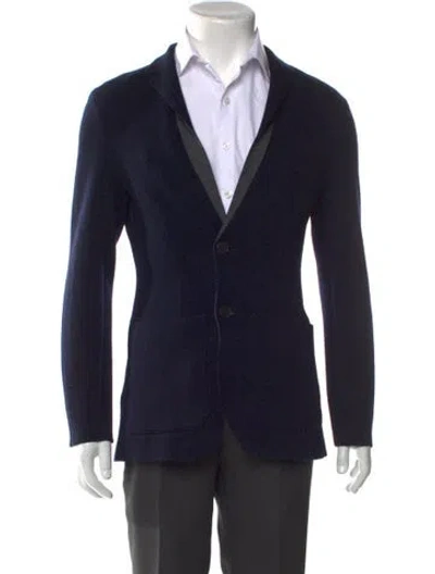 Pre-owned Canali Wool Collar Cardigan In Blue