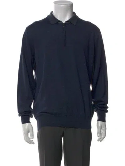 Pre-owned Canali Wool Collar Polo Sweater In Blue