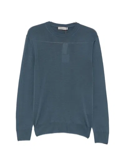 Canali Wool Crew-neck Sweater In Blue