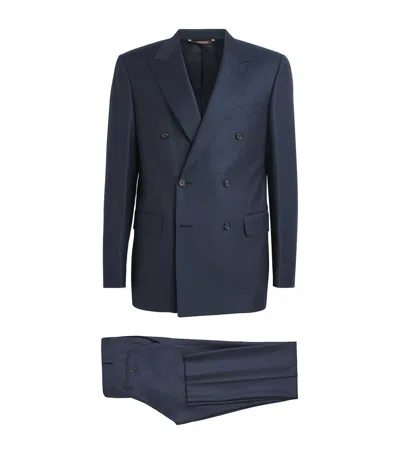 Canali Wool Double-breasted 2-piece Suit In Blue
