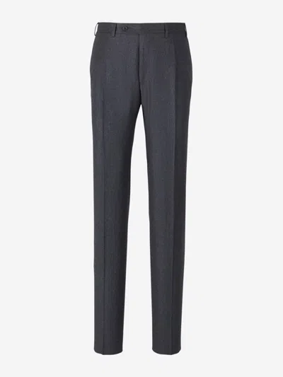 Canali Wool Flannel Trousers In Black