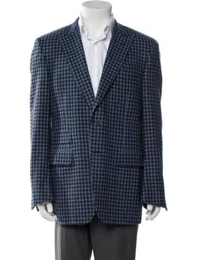 Pre-owned Canali Wool Houndstooth Print Blazer In Blue