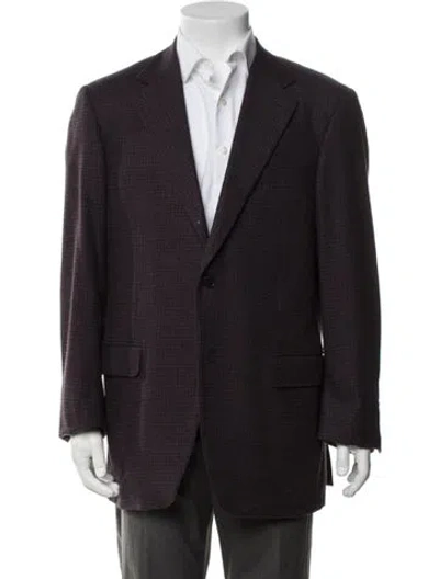 Pre-owned Canali Wool Houndstooth Print Blazer In Purple