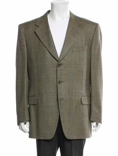 Pre-owned Canali Wool Houndstooth Print Overcoat In Green