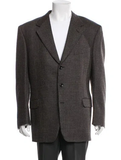 Pre-owned Canali Wool Houndstooth Print Peacoat In Brown
