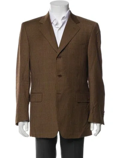 Pre-owned Canali Wool Houndstooth Print Sport Coat In Brown