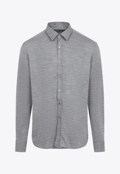 Canali Long-sleeved Wool Shirt In Multi