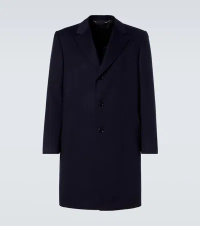 Canali Wool Overcoat In Blue