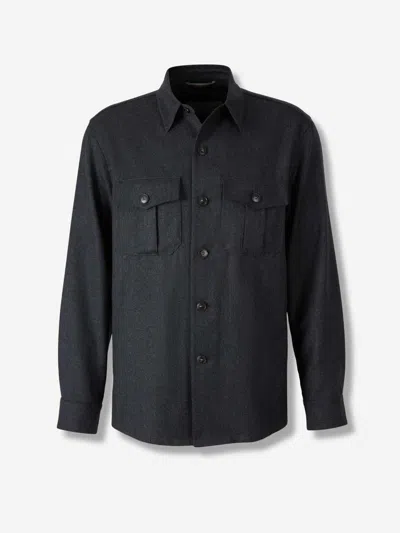 Canali Wool Overshirt In Black