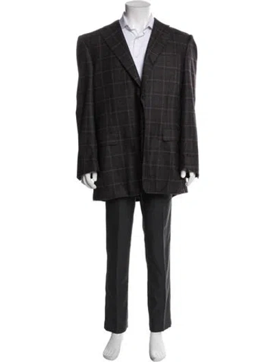 Pre-owned Canali Wool Plaid Print Blazer In Black