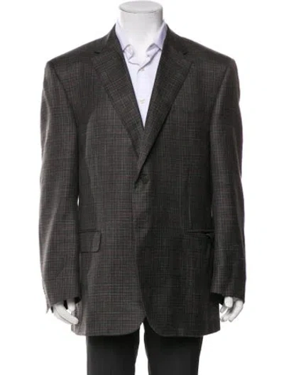 Pre-owned Canali Wool Plaid Print Blazer In Black