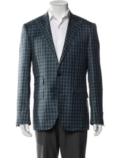 Pre-owned Canali Wool Plaid Print Blazer In Blue