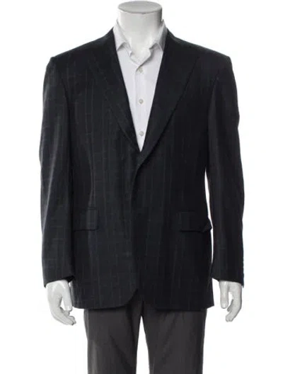 Pre-owned Canali Wool Plaid Print Blazer In Blue