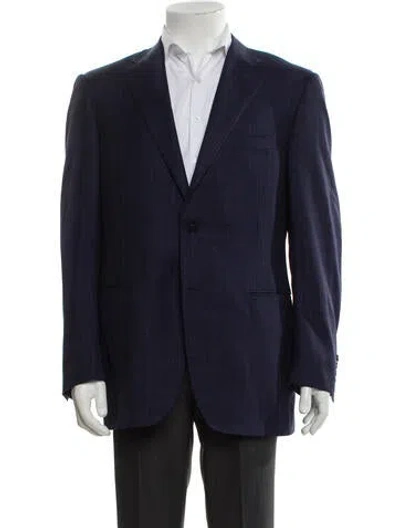 Pre-owned Canali Wool Plaid Print Blazer In Blue