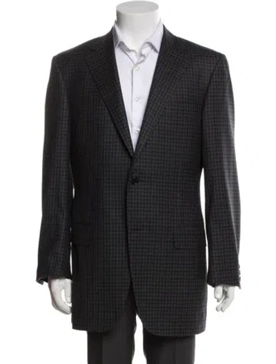 Pre-owned Canali Wool Plaid Print Blazer In Blue