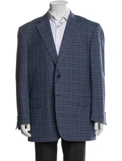Pre-owned Canali Wool Plaid Print Blazer In Blue