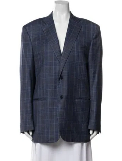 Pre-owned Canali Wool Plaid Print Blazer In Blue