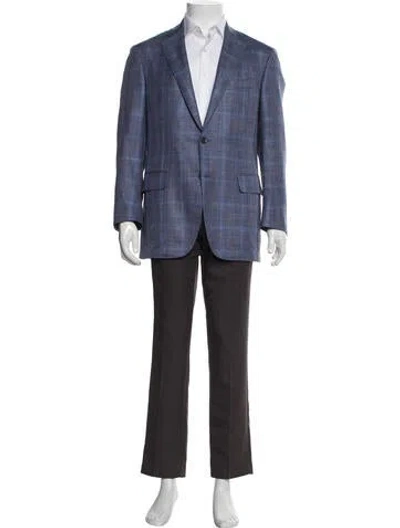Pre-owned Canali Wool Plaid Print Blazer In Blue