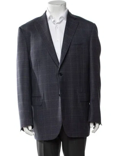 Pre-owned Canali Wool Plaid Print Blazer In Blue