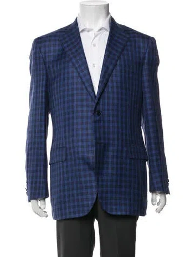 Pre-owned Canali Wool Plaid Print Blazer In Blue