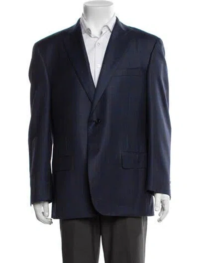 Pre-owned Canali Wool Plaid Print Blazer In Blue