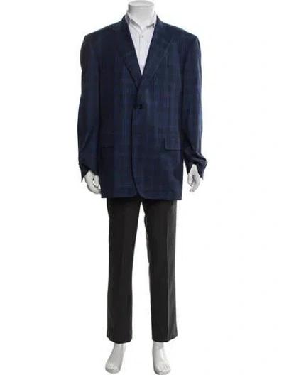 Pre-owned Canali Wool Plaid Print Blazer In Blue