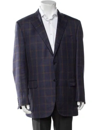 Pre-owned Canali Wool Plaid Print Blazer In Blue