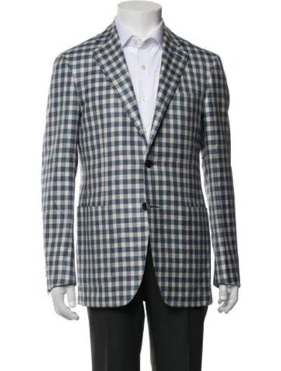 Pre-owned Canali Wool Plaid Print Blazer In Blue