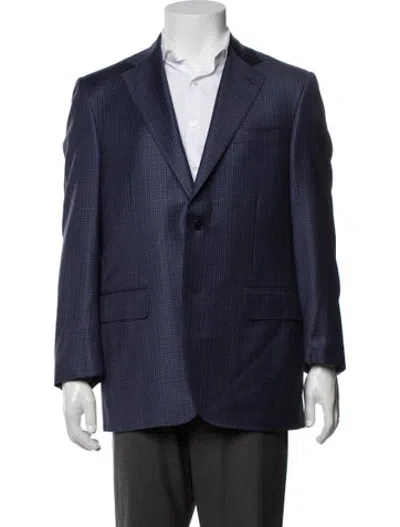 Pre-owned Canali Wool Plaid Print Blazer In Blue