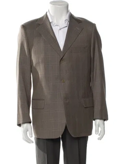 Pre-owned Canali Wool Plaid Print Blazer In Brown
