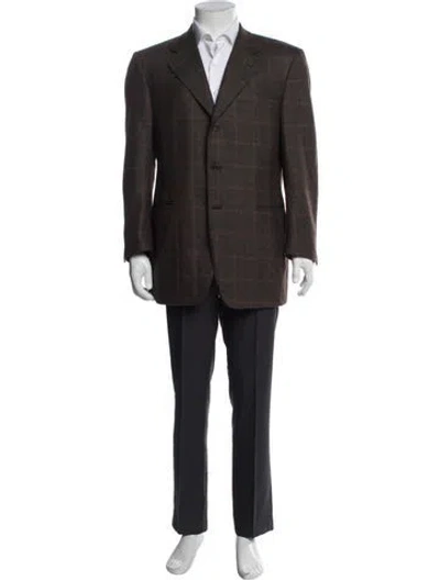 Pre-owned Canali Wool Plaid Print Blazer In Brown