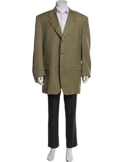 Pre-owned Canali Wool Plaid Print Blazer In Brown