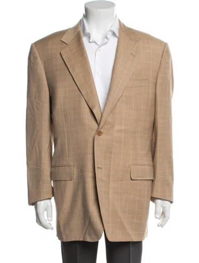 Pre-owned Canali Wool Plaid Print Blazer In Brown