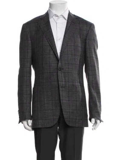 Pre-owned Canali Wool Plaid Print Blazer In Brown