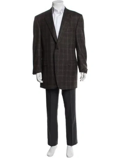 Pre-owned Canali Wool Plaid Print Blazer In Brown