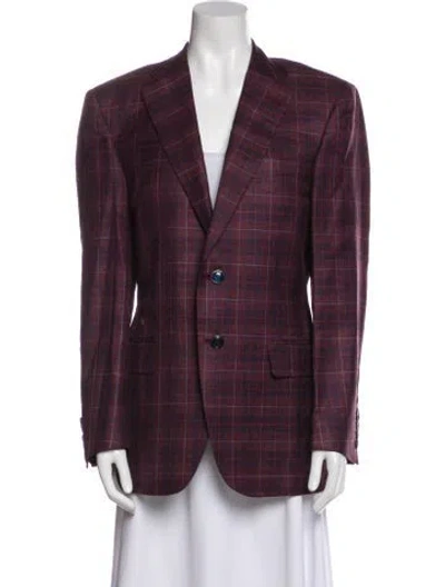 Pre-owned Canali Wool Plaid Print Blazer In Burgundy