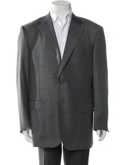 Pre-owned Canali Wool Plaid Print Blazer In Gray