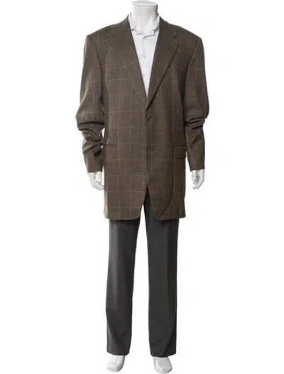 Pre-owned Canali Wool Plaid Print Blazer In Neutral