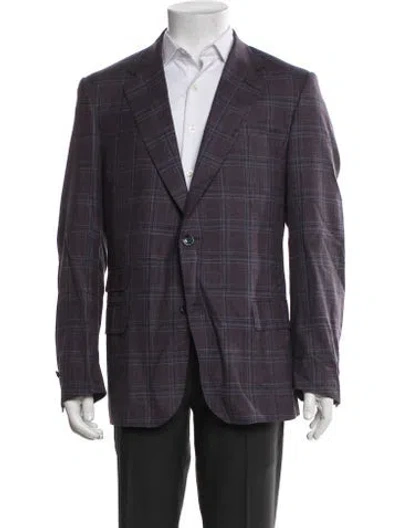Pre-owned Canali Wool Plaid Print Blazer In Purple