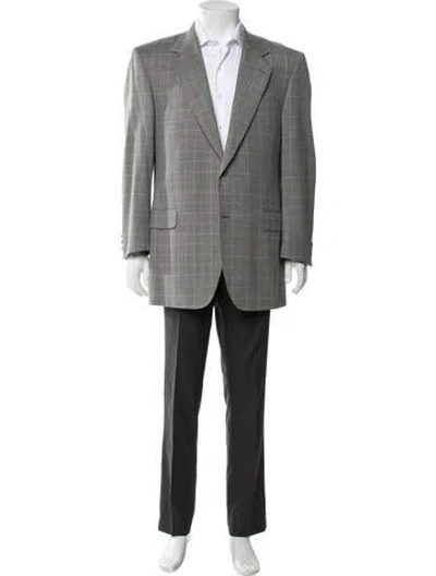 Pre-owned Canali Wool Plaid Print Coat In Gray